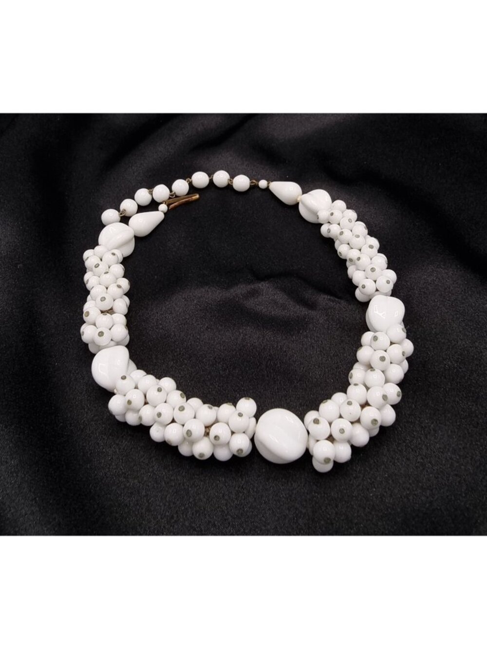 Vintage 1950s-1960s West Germany Signed Milk Glass Beaded Choker Necklace Signed